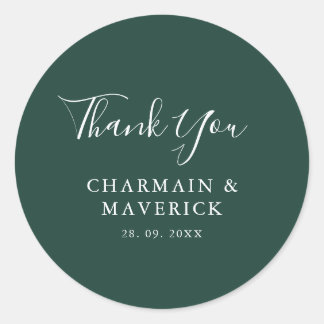 Einfache Smaragdweiße Texthochzeit Runder Aufkleber