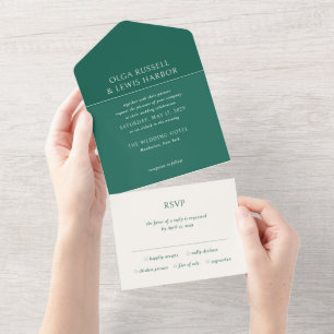 Einfache Smarald Green Modern Wedding All In One Einladung