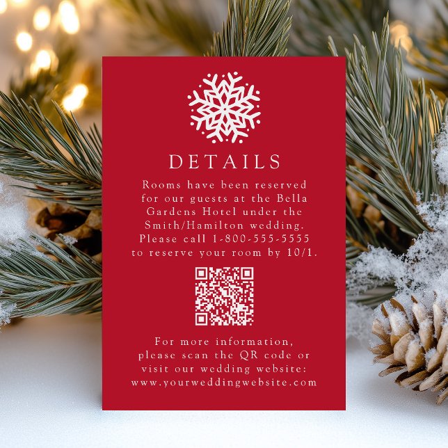 Einfache Snowflake Red Wedding Details QR Code Begleitkarte (Von Creator hochgeladen)