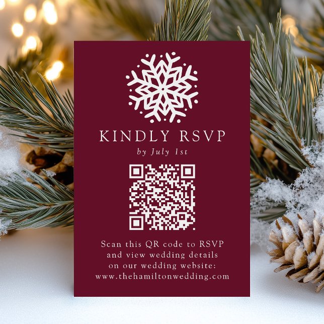 Einfache Snowflake Wine QR Code Hochzeit RSVP Karte (Von Creator hochgeladen)