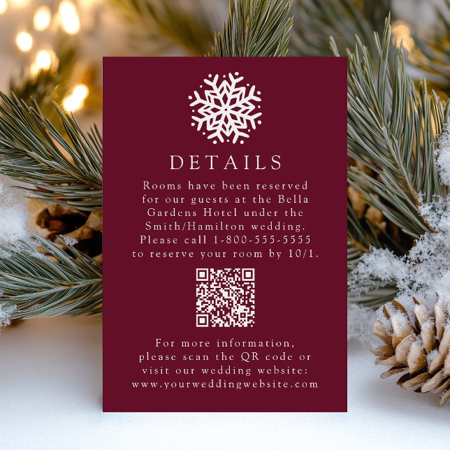 Einfache Snowflake Wine Wedding Details QR Code Begleitkarte (Von Creator hochgeladen)