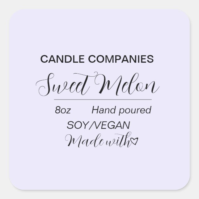 Einfache Soft Vegan Candle Maker Business Quadratischer Aufkleber (Vorderseite)