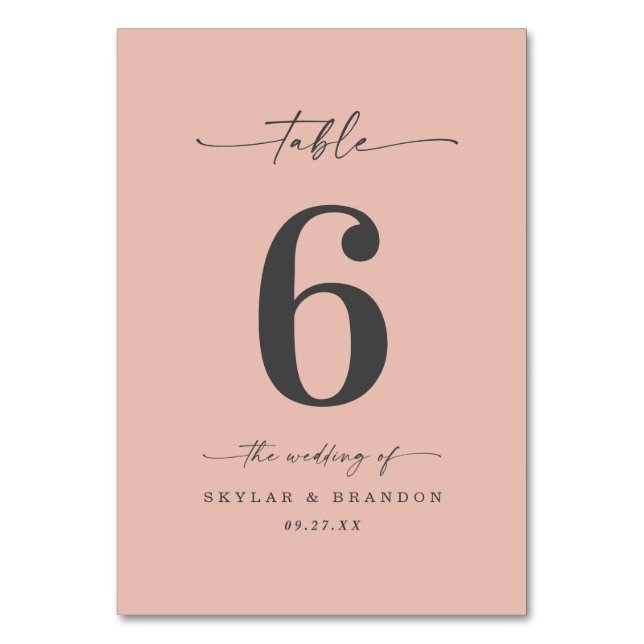 Einfache Solid Color Dusty Blush Pink Wedding Tischnummer (Vorderseite)
