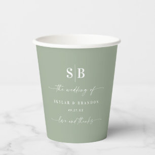Einfache Solid Color Light Green Wedding Monogram Pappbecher
