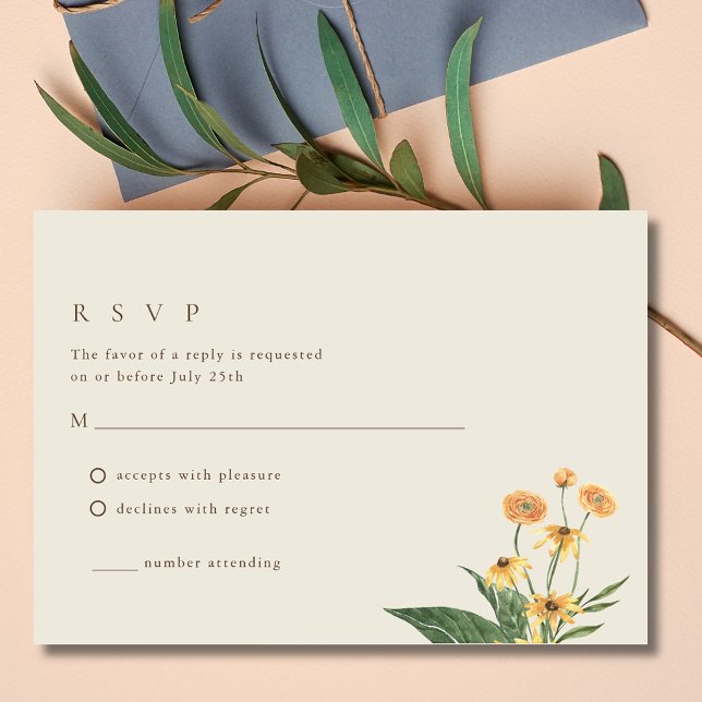 Einfache Sonnenblume Boho Wedding RSVP Card Karte (Simple Sunflower Boho Wedding RSVP Card)