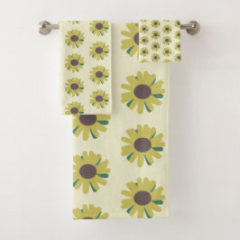 Einfache Sonnenblume Braun Gelbe Blume Muster Badhandtuch Set