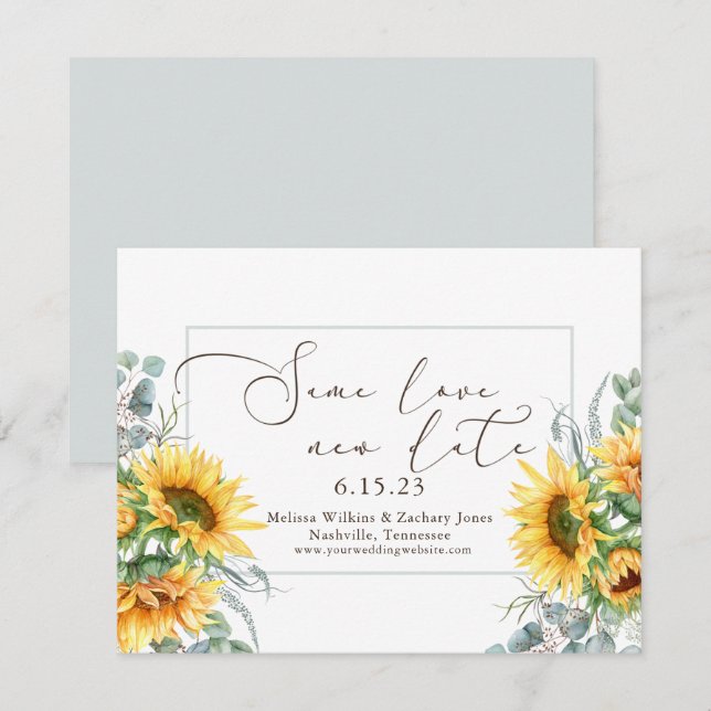 Einfache Sonnenblume dieselbe Liebe Neues Datum Save The Date (Vorne/Hinten)