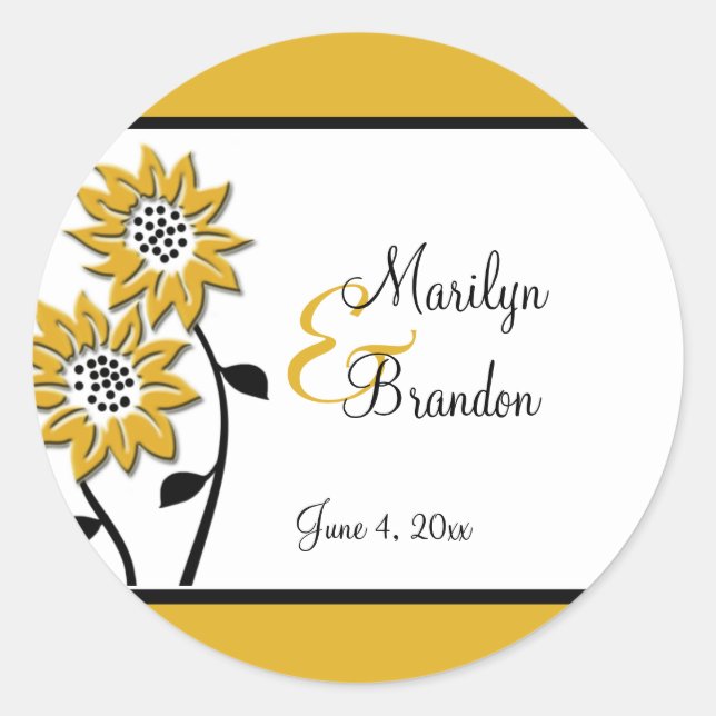 Einfache Sonnenblumen 1,5" Round Wedding Sticker (Vorderseite)