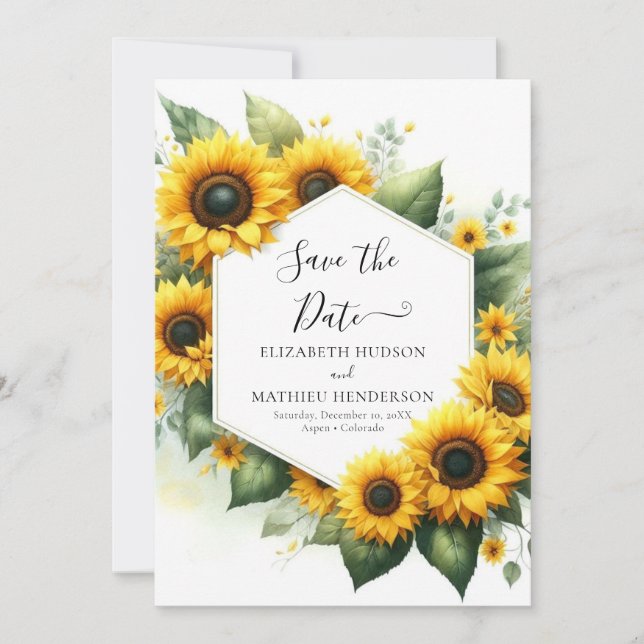 Einfache Sonnenblumenhochzeit Save The Date (Vorderseite)