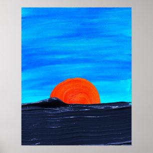 Einfache Sonnenuntergänge in Blau und Orange Art Poster