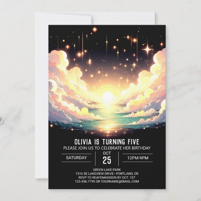 Einfache Spaß Celestial Digital Geburtstag Einladung (Vorderseite)