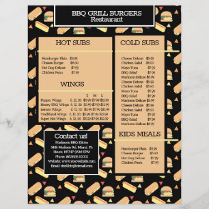Einfache Speisekarte Hamburger GRILLEN Grill Resta Flyer