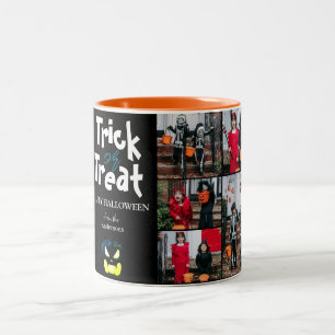 Einfache Spooky Kürbis Halloween FotoCollage Zweifarbige Tasse