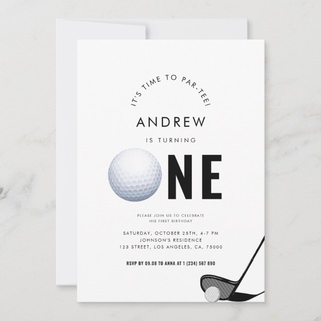 Einfache Sportanlagen Par-T-Shirt Golf 1. Geburtst Einladung (Vorderseite)