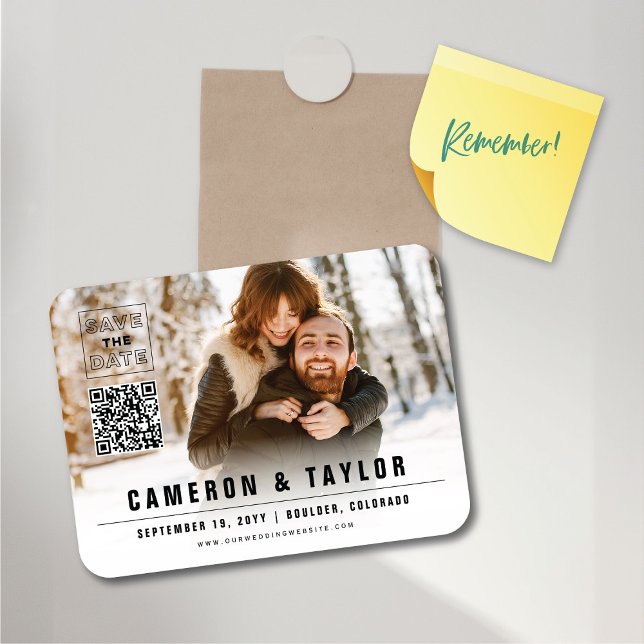 Einfache Square Box Foto Moderner Chic Save the Da Magnet (Simple Minimalist Square Box Photo Modern Chic Save The Date Flexible Magnet @ fat_fa_tin)