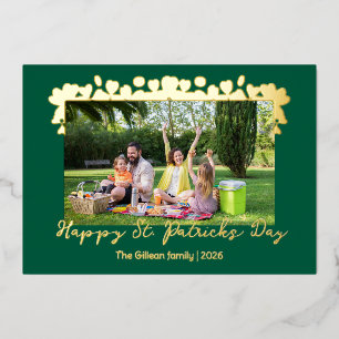Einfache St. Patricksday Shamrocks Familienfoto Folien Feiertagskarte
