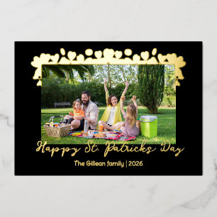 Einfache St. Patricksday Shamrocks Familienfoto Folien Feiertagskarte