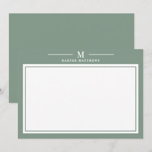 Einfache Stationery mit Salbeigrünem Monogramm Mitteilungskarte