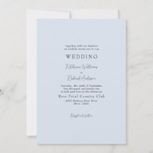 Einfache staubblaue Hochzeit ohne Eltern Einladung