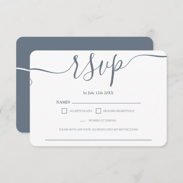 Einfache staubblaue Hochzeit rsvp Monogramm (Vorne/Hinten)