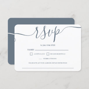 Einfache staubblaue Hochzeit rsvp Monogramm