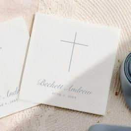 Einfache Staubblaue Kreuz-Schrift-Taufe Serviette