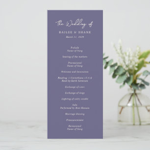 Einfache, staubige, moderne lila Hochzeit Programm