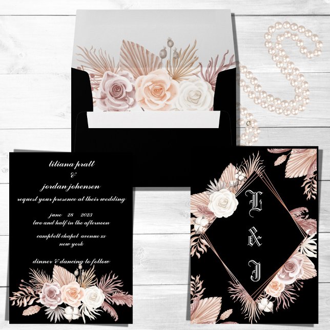 EINFACHE STILVOLLE BOHO BLACK FLORAL WEDD EINLADUNG (Von Creator hochgeladen)