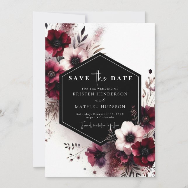 Einfache, stilvolle Burgundy Wedding Save The Date (Vorderseite)