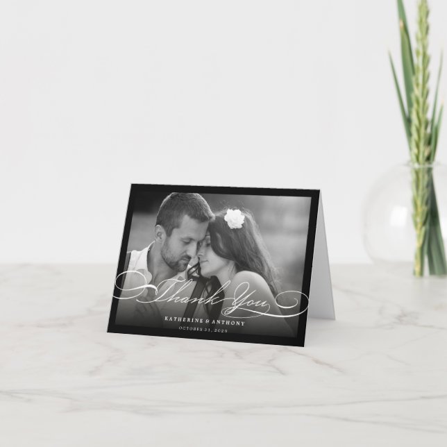 Einfache, stilvolle Dankeschön Script Wedding Foto Dankeskarte (Vorderseite)