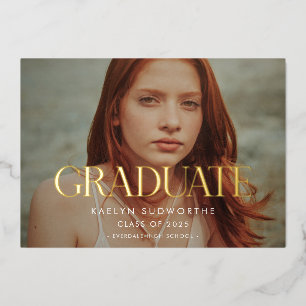Einfache stilvolle elegante Abschlussfoto Gold Folieneinladung