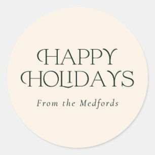 Einfache, stilvolle Happy Holidays Grünes Elfenb Runder Aufkleber