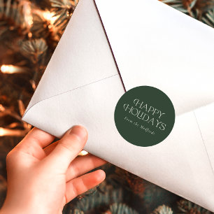 Einfache, stilvolle Happy Holidays   Name   Grün Runder Aufkleber