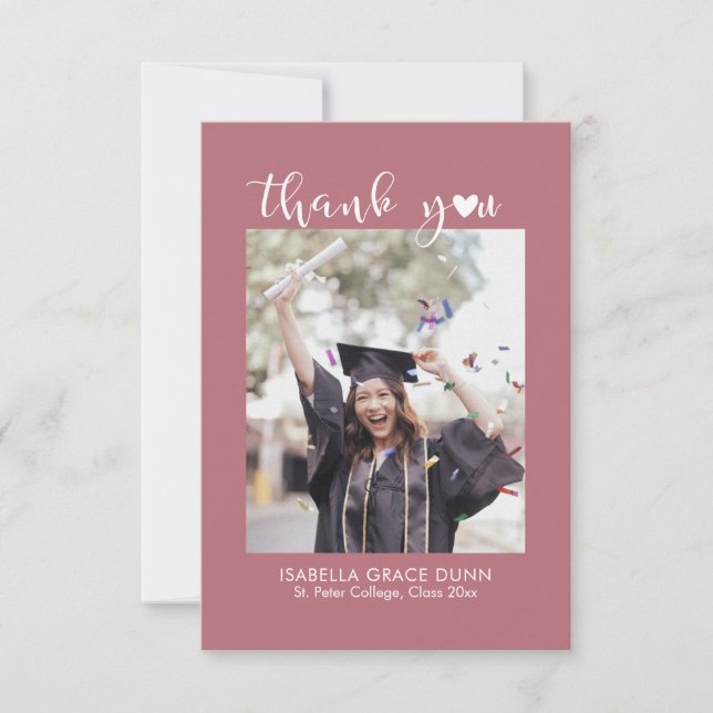 Einfache Stilvolle Herzkalligrafie Script Abschlus Dankeskarte (Vorderseite)