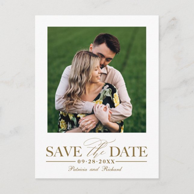 Einfache, stilvolle Hochzeit speichern Sie das Dat Postkarte (Vorderseite)