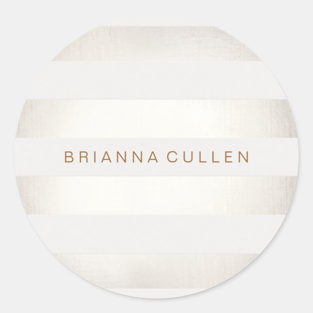 Einfache, stilvolle IMITAT Silber und Weiß Streife Runder Aufkleber (Vorderseite)