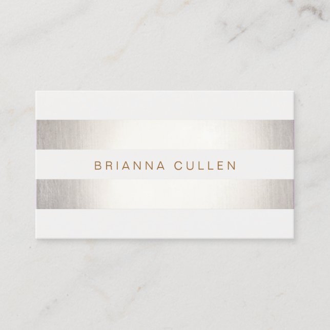 Einfache, stilvolle IMITATE Silber und Weiß gestre Visitenkarte (Vorderseite)