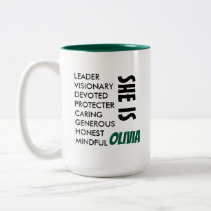EINFACHE STILVOLLE INDIVIDUELLE TEXT NAME FRAU/MUT ZWEIFARBIGE TASSE