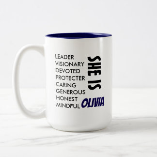 EINFACHE STILVOLLE INDIVIDUELLE TEXT NAME FRAU/MUT ZWEIFARBIGE TASSE