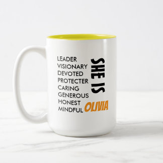 EINFACHE STILVOLLE INDIVIDUELLE TEXT NAME FRAU/MUT ZWEIFARBIGE TASSE