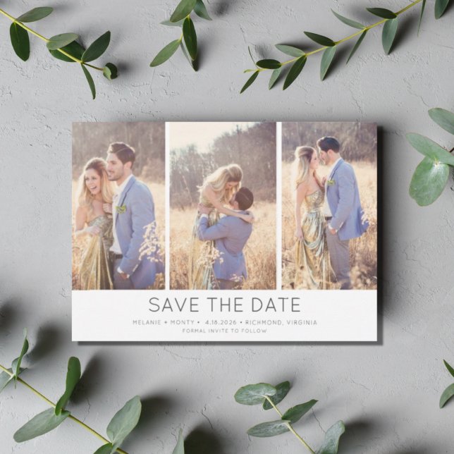 Einfache, stilvolle moderne Multi-Foto-Hochzeit Save The Date (Von Creator hochgeladen)