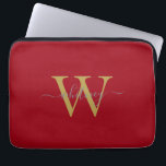Einfache Stilvolle Rote Monogrammnamen und Anfangs Laptopschutzhülle<br><div class="desc">Einfache Monogramm Roter Name und Anfangsmonochrome</div>
