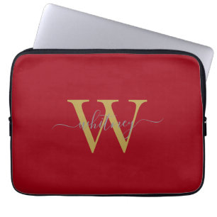 Einfache Stilvolle Rote Monogrammnamen und Anfangs Laptopschutzhülle