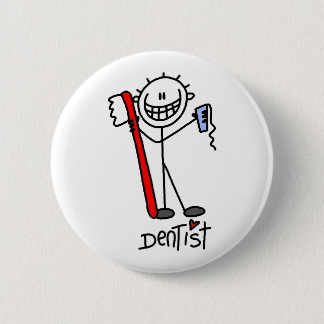 Einfache Stockfigur Zahnarzt Button (Vorderseite)