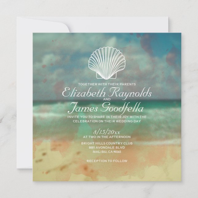 Einfache Strand-Hochzeit in Einladung (Vorderseite)