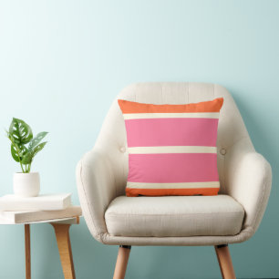 Einfache Streifen in Rosa, Orange und Creme Kissen
