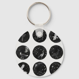 Einfache Striche schwarz-weißer Konstellationen Schlüsselanhänger