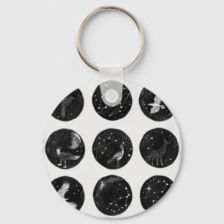 Einfache Striche schwarz-weißer Konstellationen Schlüsselanhänger