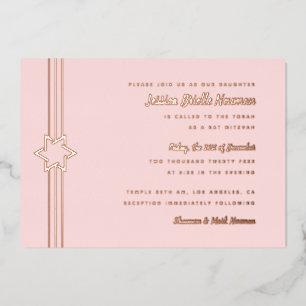 Einfache Stripe Bat Mitzvah Stern Davidsrose Gold Folieneinladung
