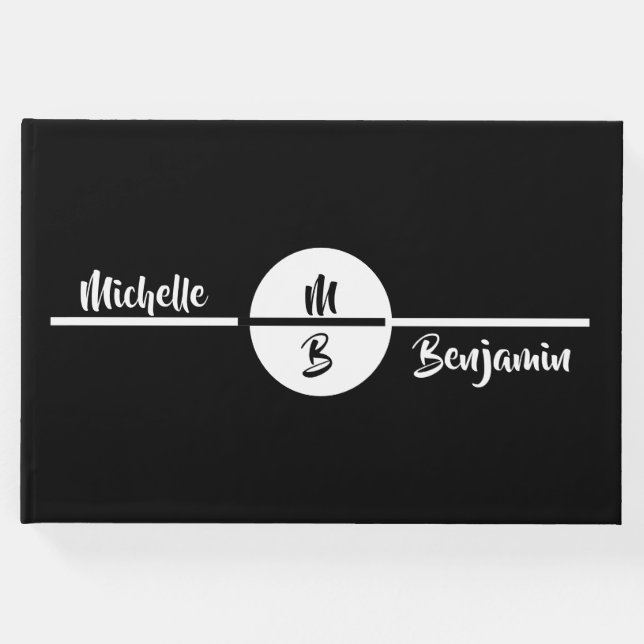 Einfache, stylische Monogram mit Name Wedding Gästebuch (Vorderseite)